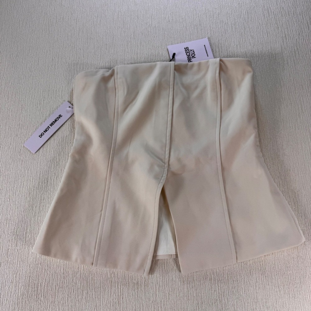 Princess Polly Strapless Corset Top Cream Beige Structured Side Zip US 4 NEW